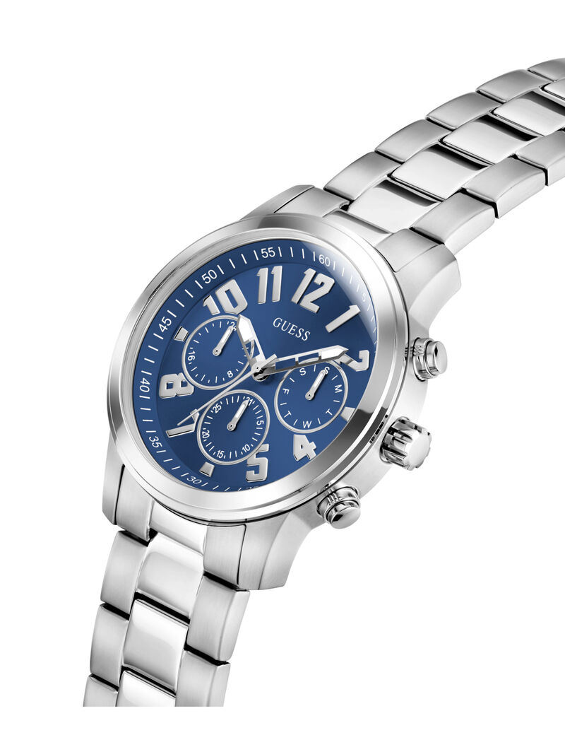 guess mens silver tone round analog watch