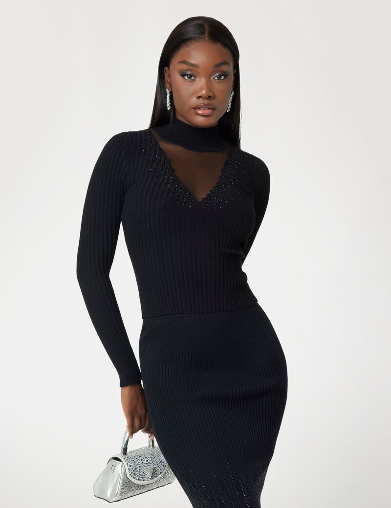 Ribbed rhinestone sweater