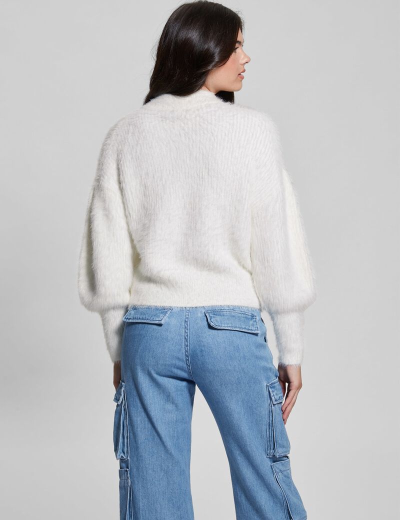 Crew neck fuzzy yarn sweater