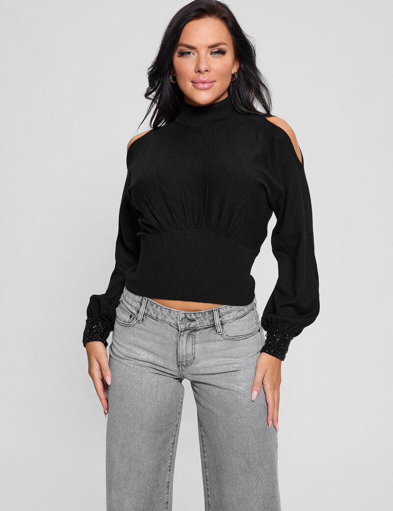 Rhinestone-cuff sweater
