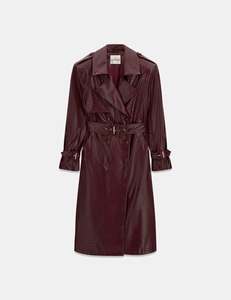 guess leonie faux leather long trench coat