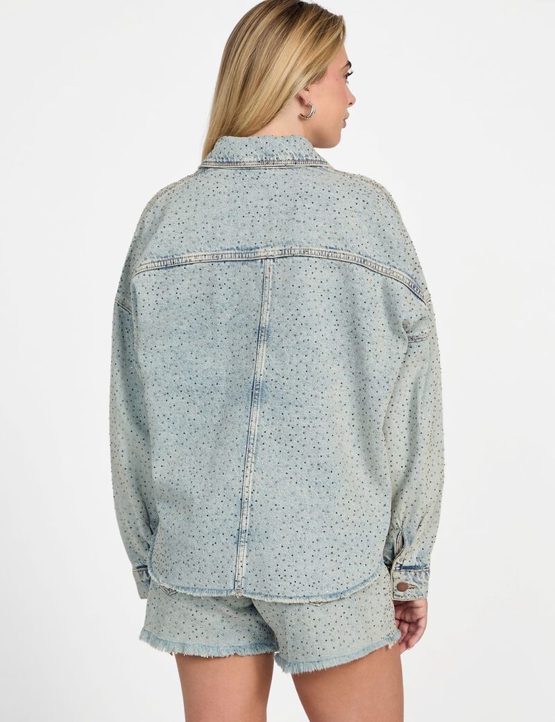Rhinestone polka-dot denim shacket