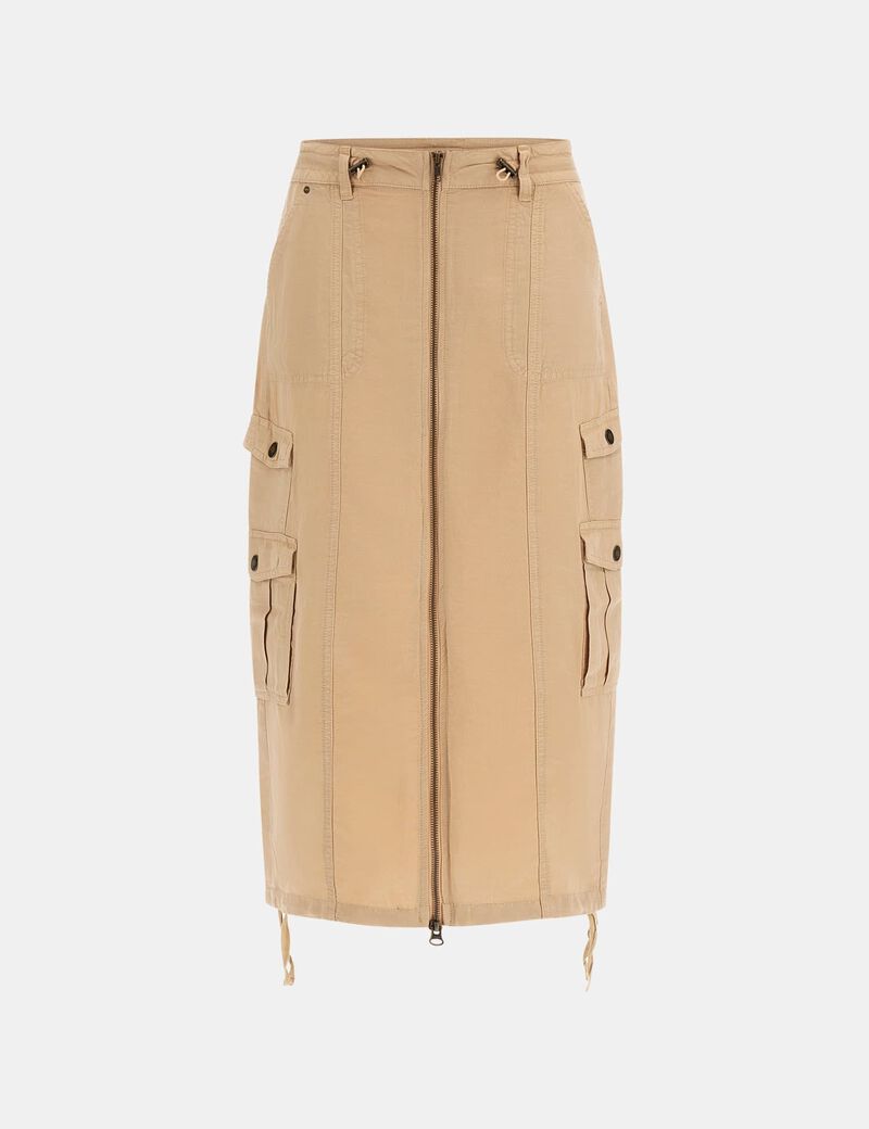 Long linen-blend cargo skirt