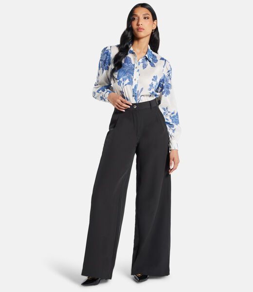 Pleated wide-leg crepon pants