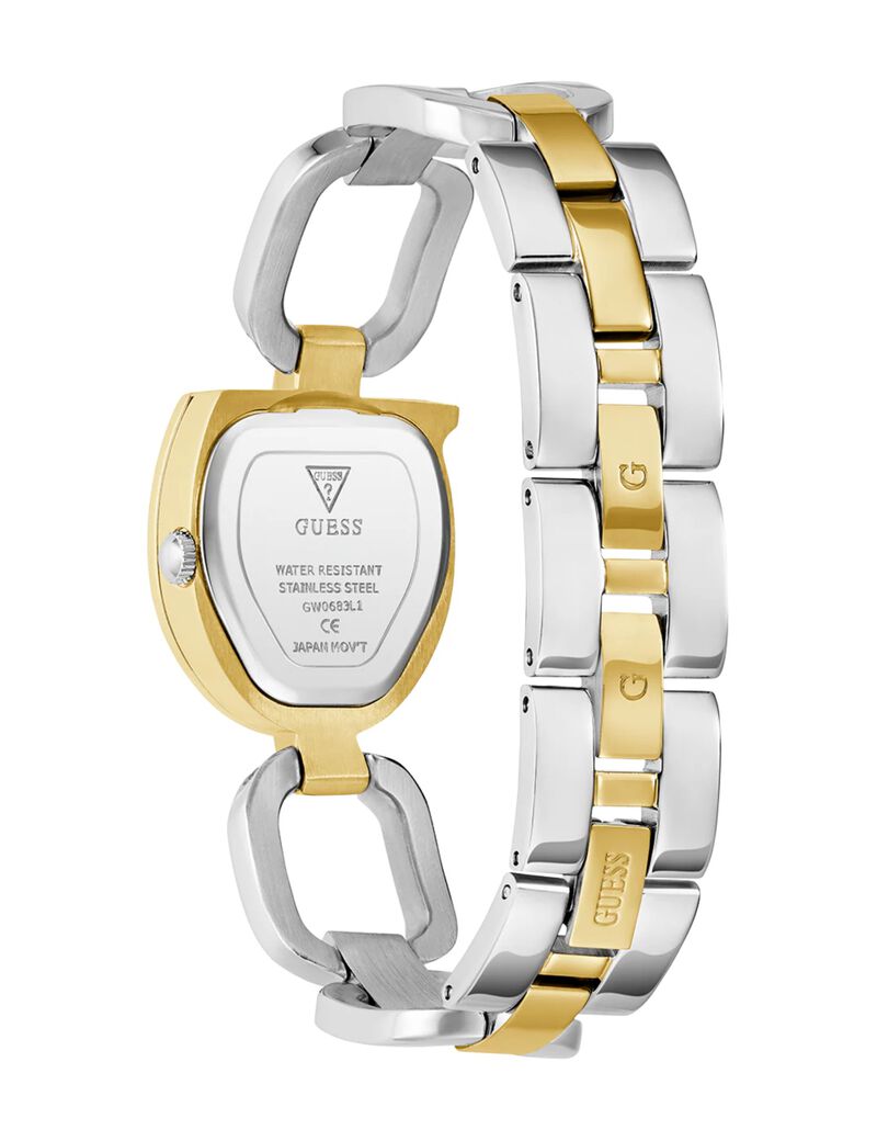 guess bejeweled women gia quartz analog 22 2 mm gld case 2 tone ss brt